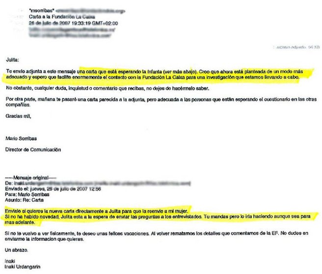 Correos que implican a la infanta