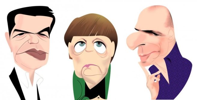 Tsipras, Merkel y Varoufakis
